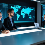 A diverse team of professional cryptographers and cybersecurity researchers, fully clothed in modest business attire, are depicted in a modern, well-lit laboratory environment. They are intently focused on large holographic displays showing intricate post-quantum cryptographic algorithms and complex network architectures, symbolizing global collaboration on secure digital standards. The scene emphasizes innovation and a secure future. Professional photography, high resolution, perfect anatomy, correct proportions, natural poses, well-formed hands, proper finger count, natural body proportions, safe for work, appropriate content, fully clothed, professional.