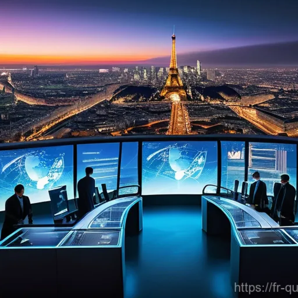 양자 보안 기술을 통한 정보 보호 전략 - **Prompt 1: The Quantum Cybersecurity Vigil**
"A majestic, futuristic European cityscape at dusk...