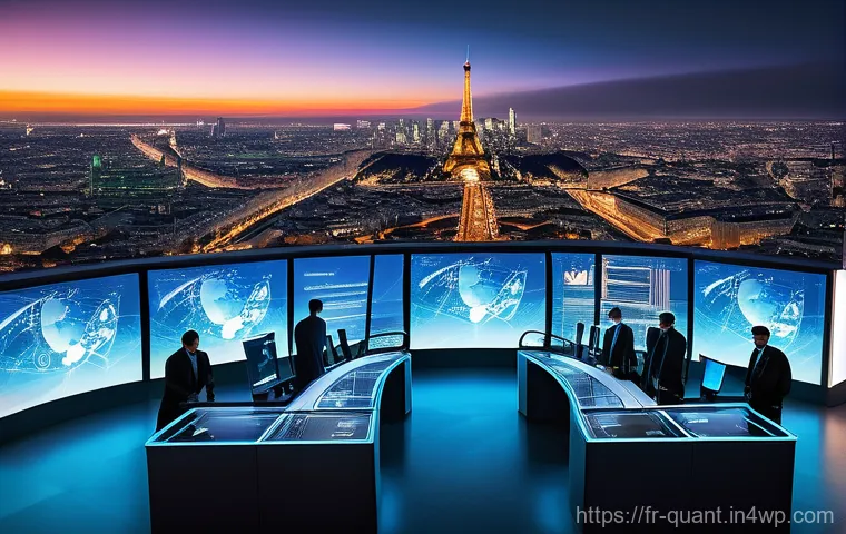 양자 보안 기술을 통한 정보 보호 전략 - **Prompt 1: The Quantum Cybersecurity Vigil**
"A majestic, futuristic European cityscape at dusk...