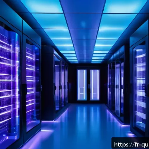 Home 32 양자 보안 기술의 시장 기회 발굴 - A futuristic European data center interior showcasing quantum cryptography technology in action: glo...